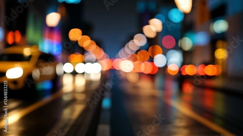 Wallpaper Mural Defocused City Street at Night With Blurred Lights and Wet Road Reflection Torontodigital.ca