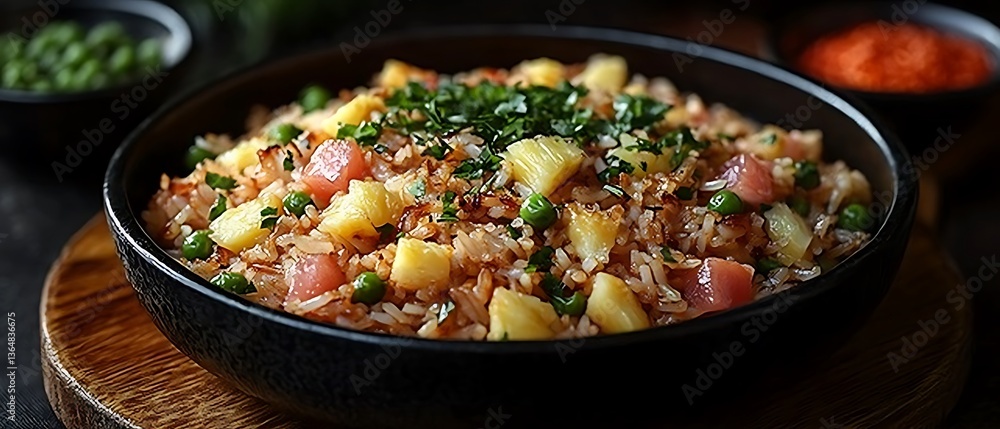 Delicious Fried Rice With Pineapple Cubes And Green Peas Delicious Fried Rice With Pineapple Cubes And Green Peas