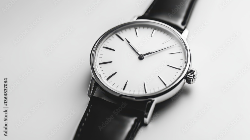 custom made wallpaper toronto digitalThis timepiece features a sleek white dial with simple marks for hours and a classic black leather strap. It evokes a sense of sophistication in a clean, modern environment