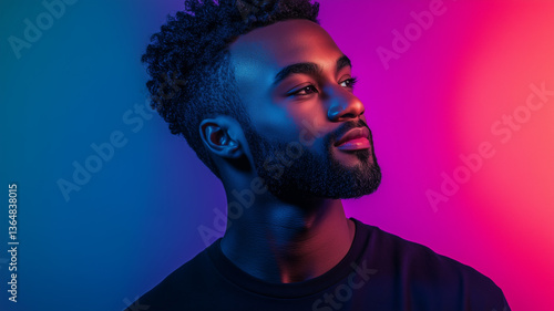 Pride-Inspired Portrait of a Confident Young Man with Neon Lighting
