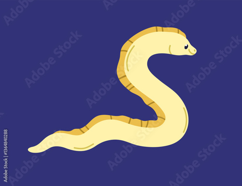 Moray eel in tropical sea. Cute marine fish with curved body, underwater anim...
