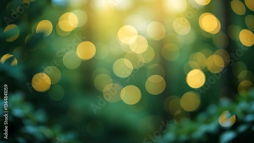 Dreamy Bokeh Lights Gleam Through Vibrant Green Foliage Creating a Magical Background