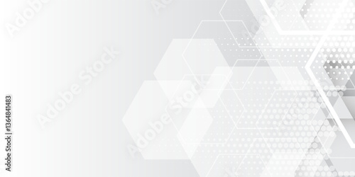 Abstract banner web white and gray geometric hexagon overlapping technology corporate concept background with space for your text. Vector illustration modern eps10