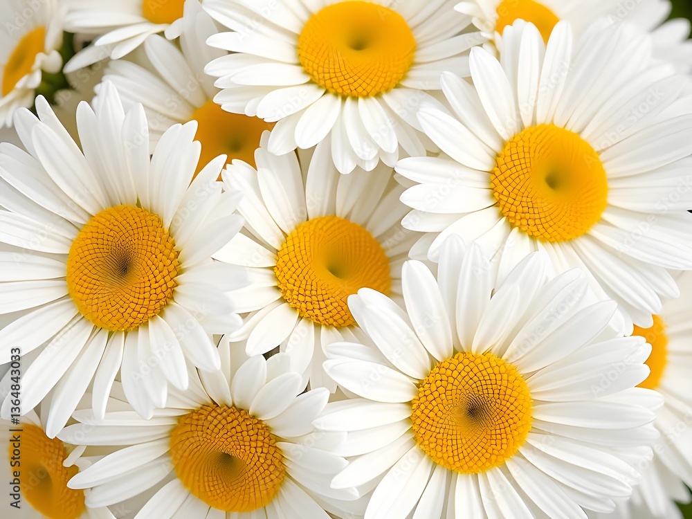 Fototapeta premium Close-up of White Daisies with Yellow Centers, Floral Bouquet, Freshness and Beauty.