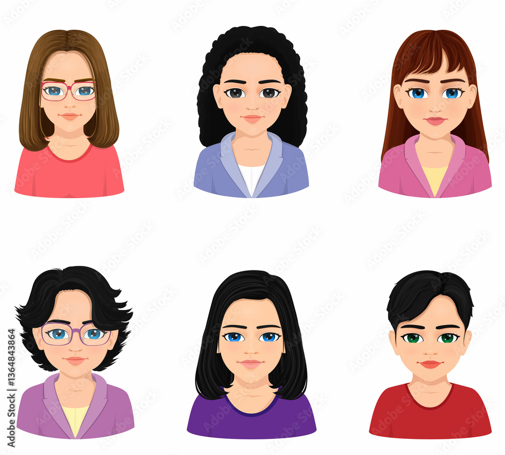 set of beautiful women portraits in six different styles set of beautiful women portraits in six different styles