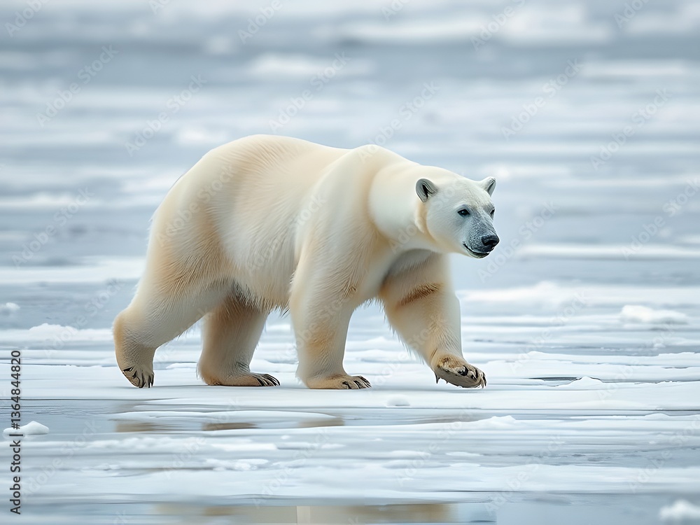 Majestic Polar Bear Walking on Ice Arctic Wildlife, Climate Change Impact and Habitat Conservation. Majestic Polar Bear Walking on Ice Arctic Wildlife, Climate Change Impact and Habitat Conservation.