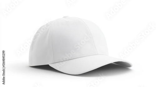A white baseball cap lies on a plain surface, showcasing its smooth fabric and relaxed shape. The minimalist design highlights its versatility for casual or sporty wear