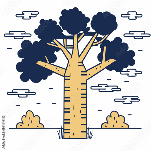 Tree with clouds, Editorial Vector SVG Image