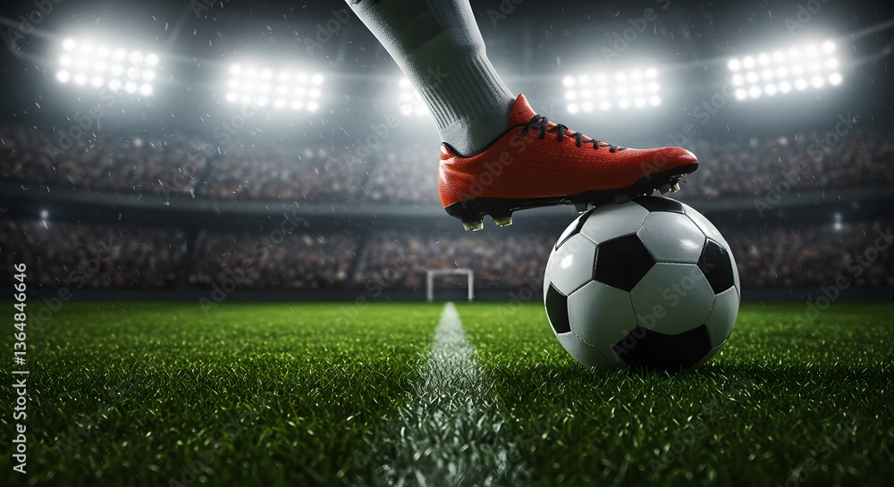 Fototapeta premium Soccer Player Kicking Ball in Stadium
