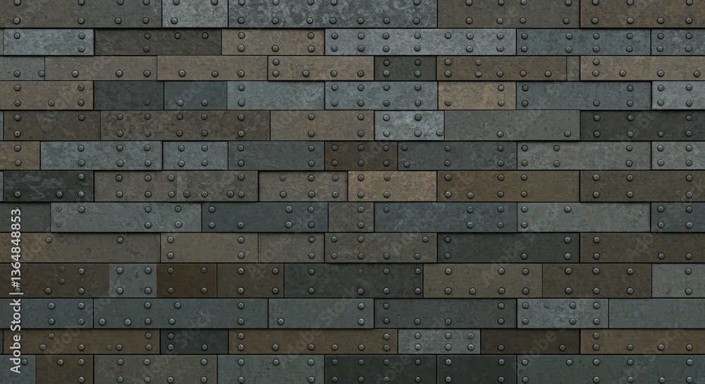 Fototapeta premium A close up of metal plates with rivets arranged together