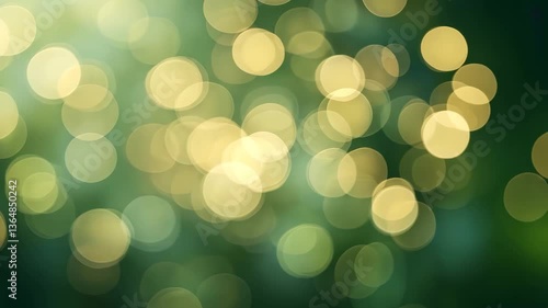 Golden Bokeh Lights on Dark Green Abstract Background with Dreamy Effect
