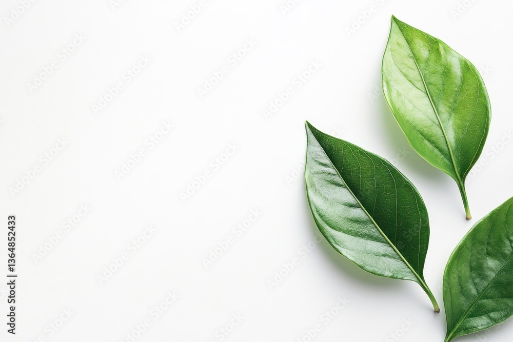 Fresh Green Leaves on White Background for Natural Health Concept Fresh Green Leaves on White Background for Natural Health Concept