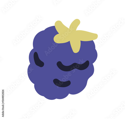 Blackberry icon. Sweet bramble berry with green leaf. Dewberry antioxidant. Fresh ripe natural organic food, healthy summer vitamin. Flat graphic vector illustration isolated on white background