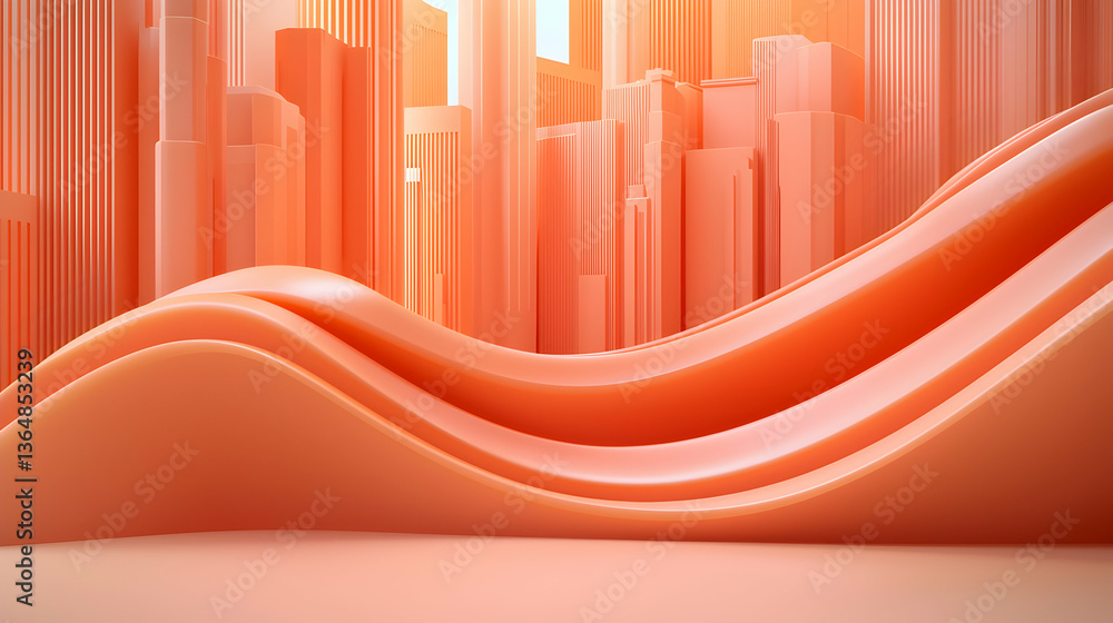 Fototapeta premium Abstract Orange Cityscape with Smooth Waving Curves