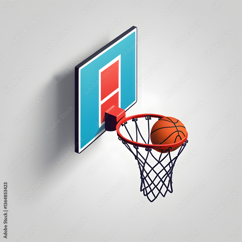 Basketball Swishing Through the Net Isometric Illustration of a Perfect Shot Basketball Swishing Through the Net Isometric Illustration of a Perfect Shot
