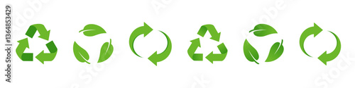 Recycle icon. Recycling vector set. Eco reusing waste sign. Garbage process ecology symbol. Ecological recycle icon bio care. Reuse arrow cycle.