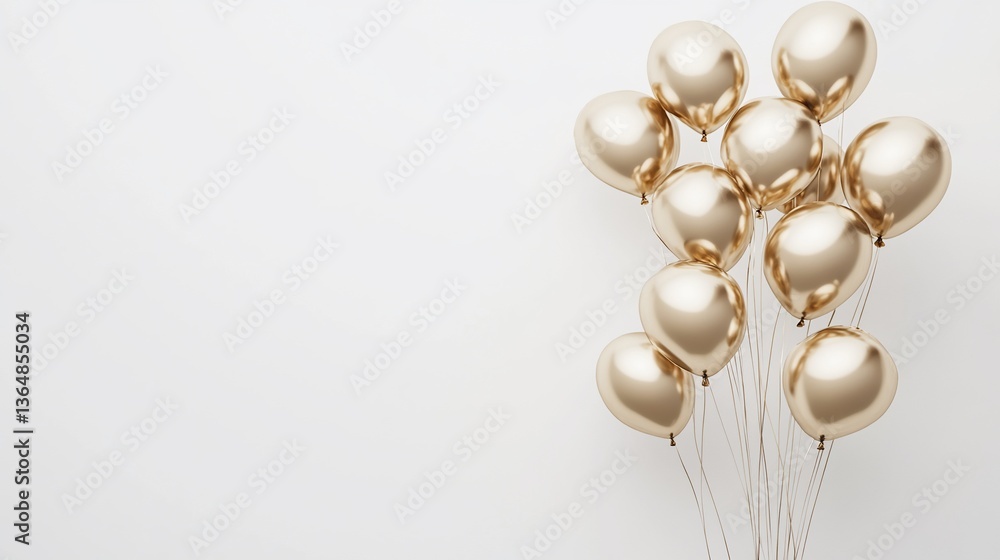 Elegant golden balloons cluster with ample white space for celebrations