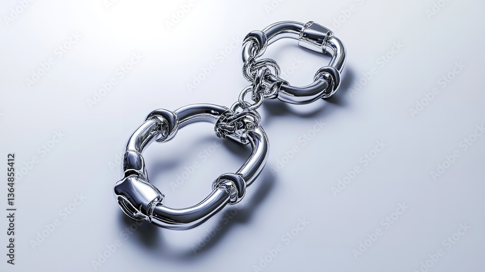 Fototapeta premium Silver Handcuffs Connected by a Short Chain Isolated