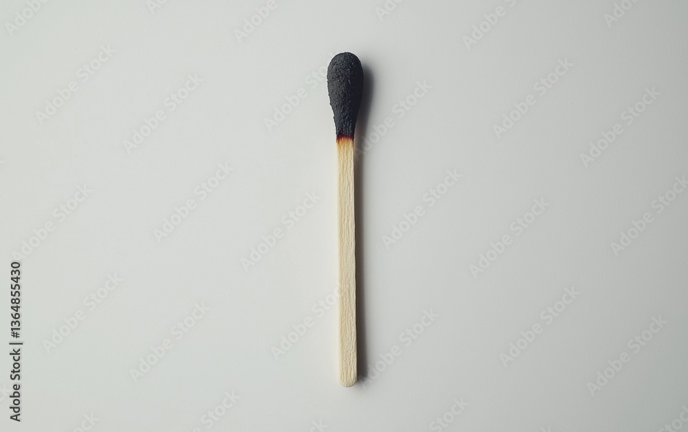 Simple matchstick on a plain surface showcasing its wooden stick and darkened tip highlighted against a minimal backdrop