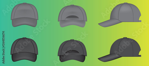 Trucker Cap Mesh Cap Template Illustration Black and White Trucker Hat Mesh Vector Mockup Tempalte Streetwear Headwear Vector Mockup Collection 6 Pannel Hat Cap Vector color cap