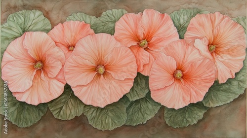 Wallpaper Mural Delicate Coral Flowers in Gentle Watercolor, Dreamy Floral Illustration, Pastel Background Torontodigital.ca