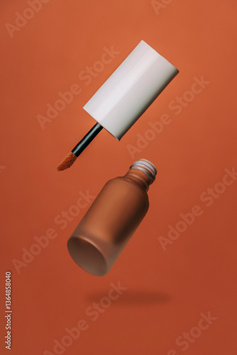 Floating lipstick tube against a brown background