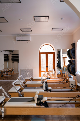 pilates studio with exercise equipment