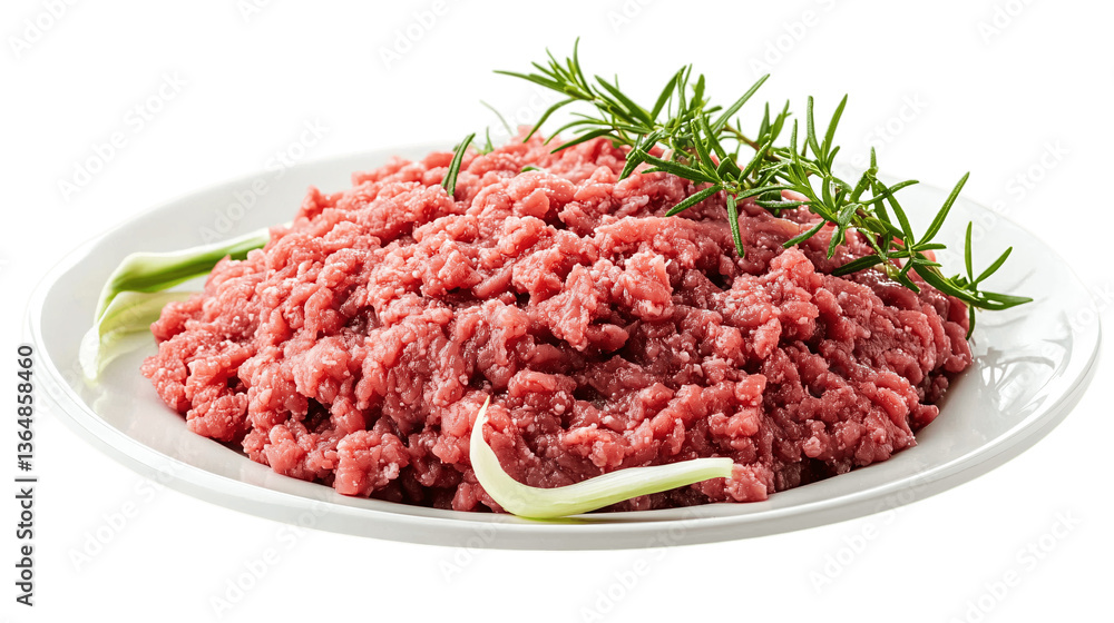 minced meat, beautifully served alone on a clean plate, simple and neat background, no person or additional items ? white background --ar 16:9 minced meat, beautifully served alone on a clean plate, simple and neat background, no person or additional items ? white background --ar 16:9