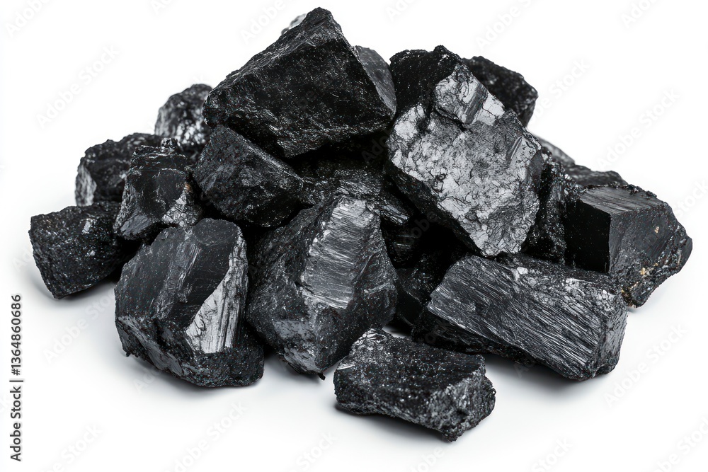 Pile of Shiny Black Anthracite Coal Pieces Isolated on White Background Pile of Shiny Black Anthracite Coal Pieces Isolated on White Background
