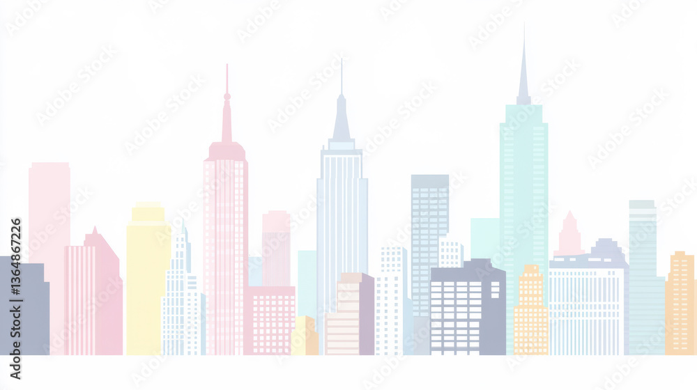 Pastel Cityscape Vector Background with Copy Space Pastel Cityscape Vector Background with Copy Space