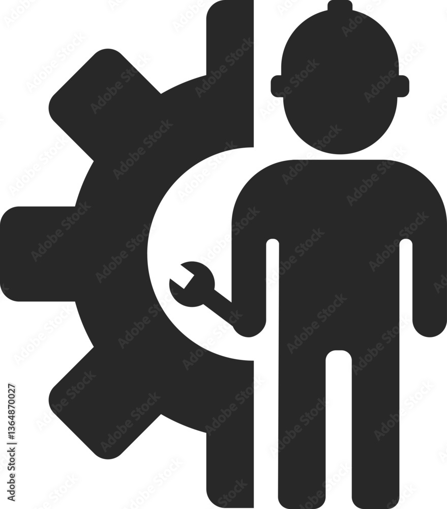 Fototapeta premium Business solid icon with gear and person holding wrench in hand, vector.