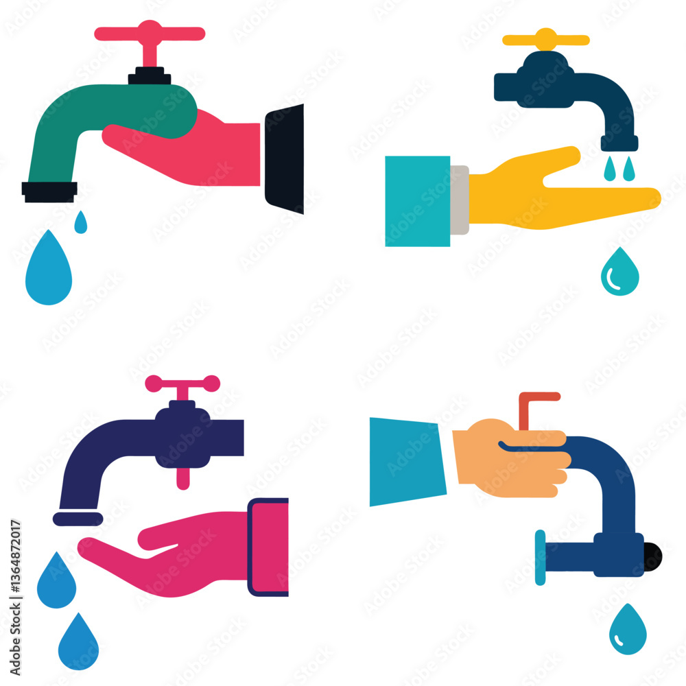 Water flowing from a simple water tap icon Water flowing from a simple water tap icon