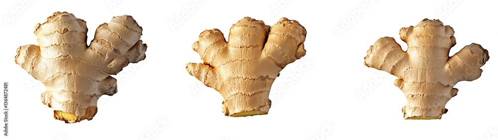 Three rhizomes of fresh ginger roots isolated on white background Three rhizomes of fresh ginger roots isolated on white background