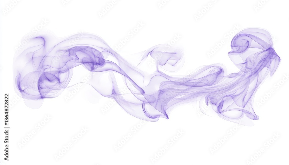 Abstract Flowing Purple Smoke With Smooth, Undulating Curves Isolated on a White Background. Abstract Flowing Purple Smoke With Smooth, Undulating Curves Isolated on a White Background.