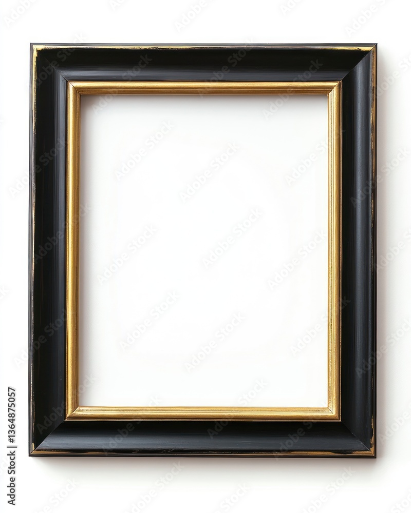 Fototapeta premium Elegant Black Picture Frame with Gold Accent on White Background