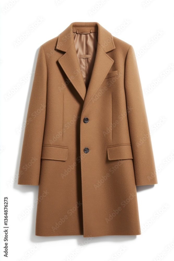 Classic Wool Overcoat Hanging Isolated on White for Winter Fashion Classic Wool Overcoat Hanging Isolated on White for Winter Fashion