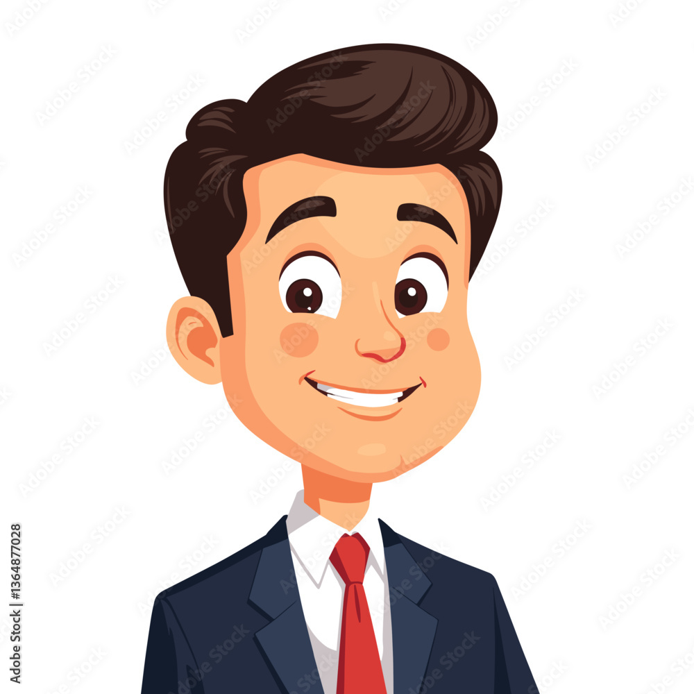 Cartoon young businessman in red tie smiling on white background Cartoon young businessman in red tie smiling on white background