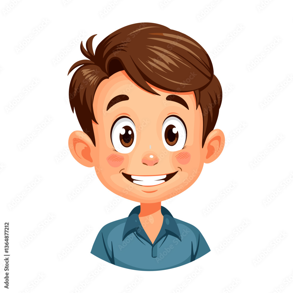 Cartoon boy smiling in a blue shirt against a plain background Cartoon boy smiling in a blue shirt against a plain background