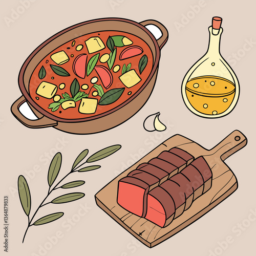 Tuscany- Ribollita, Bistecca Fiorentina vector art illustration