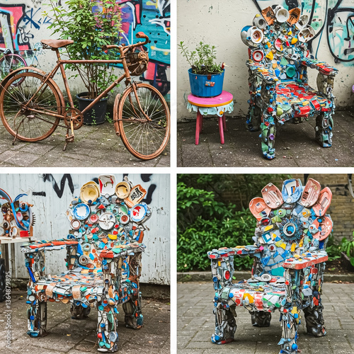 various things made from contaminated garbage, wearing plastic garbage bags and various domestic garbage