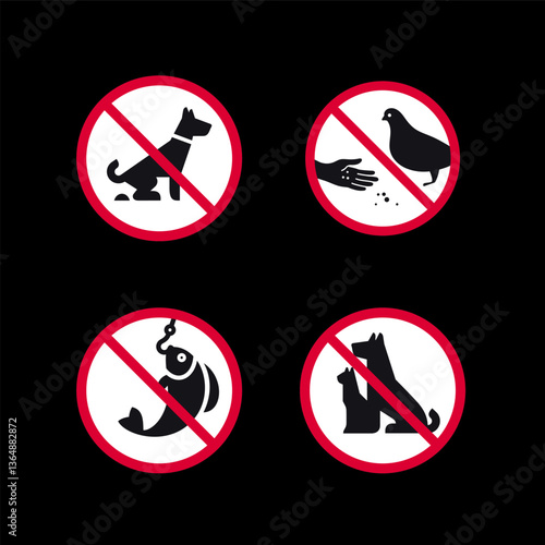 Prohibited signs, forbidden round stickers set, vector icons.