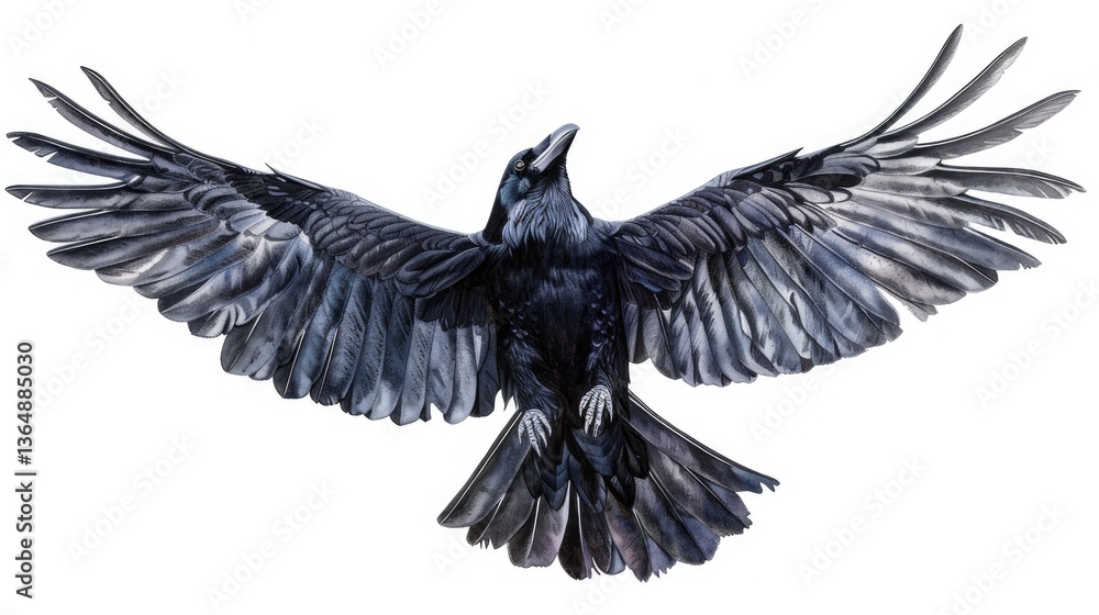 Fototapeta premium Black raven with spread wings