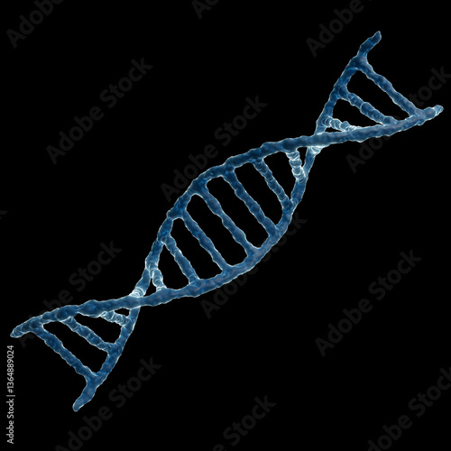 Blue DNA and biology isolated on black background, Human Genome, Medical and Genetics concept, 3d render