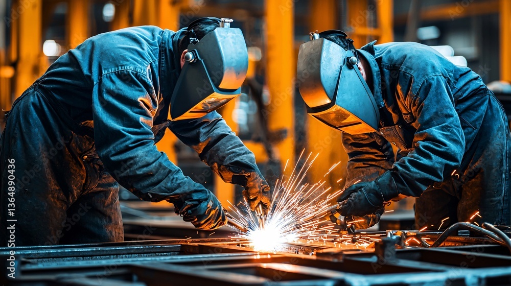 Skilled Welders Performing Precision Work in Industrial Setting Skilled Welders Performing Precision Work in Industrial Setting