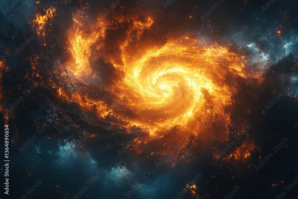 Naklejka premium Cosmic Swirl of Brilliance Showcases a Supernova Explosion in the Heart of a Galaxy Illuminating the Vast Expanse of the Universe at the Edge of Perception