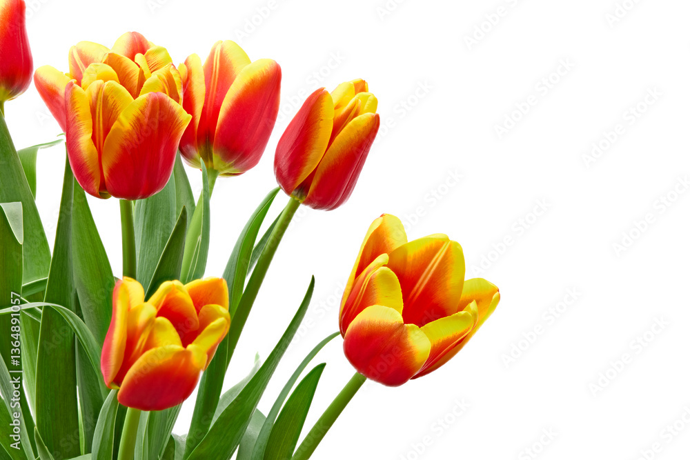yellow and red tulips isolated on white background. clipping path yellow and red tulips isolated on white background. clipping path
