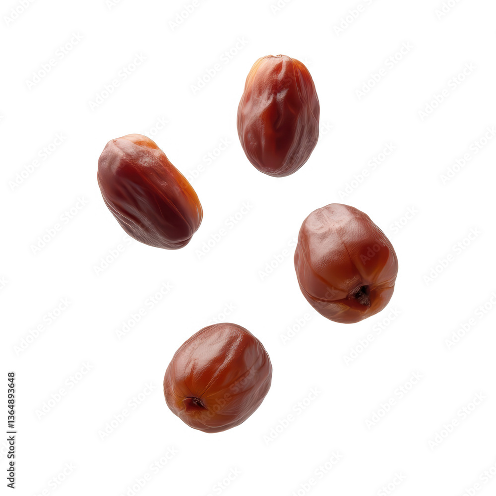Four Jujubes Falling on Black Background Four Jujubes Falling on Black Background