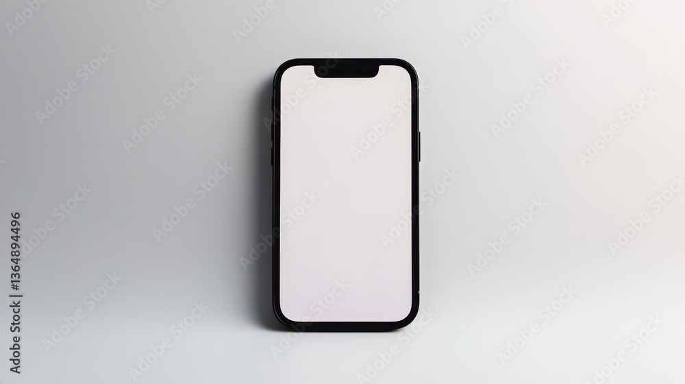 A modern smartphone is centered on a plain surface, exhibiting a sleek black frame and a blank screen. The minimalistic setting highlights the phone's design A modern smartphone is centered on a plain surface, exhibiting a sleek black frame and a blank screen. The minimalistic setting highlights the phone's design