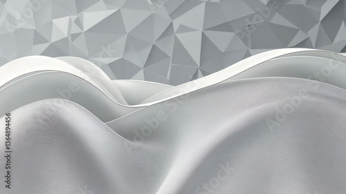 White Wavy Surfaces against Structured Polygonal Background in Shades of Gray