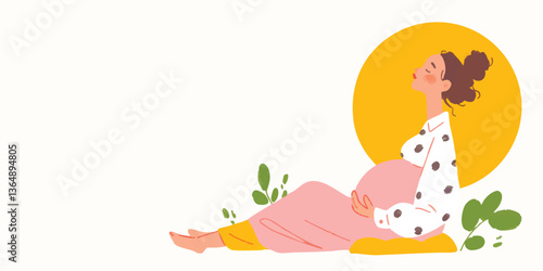 A radiant pregnant woman exudes serenity, reclining peacefully with eyes closed under the soft glow of the sun, embracing the joyous anticipation of motherhood.